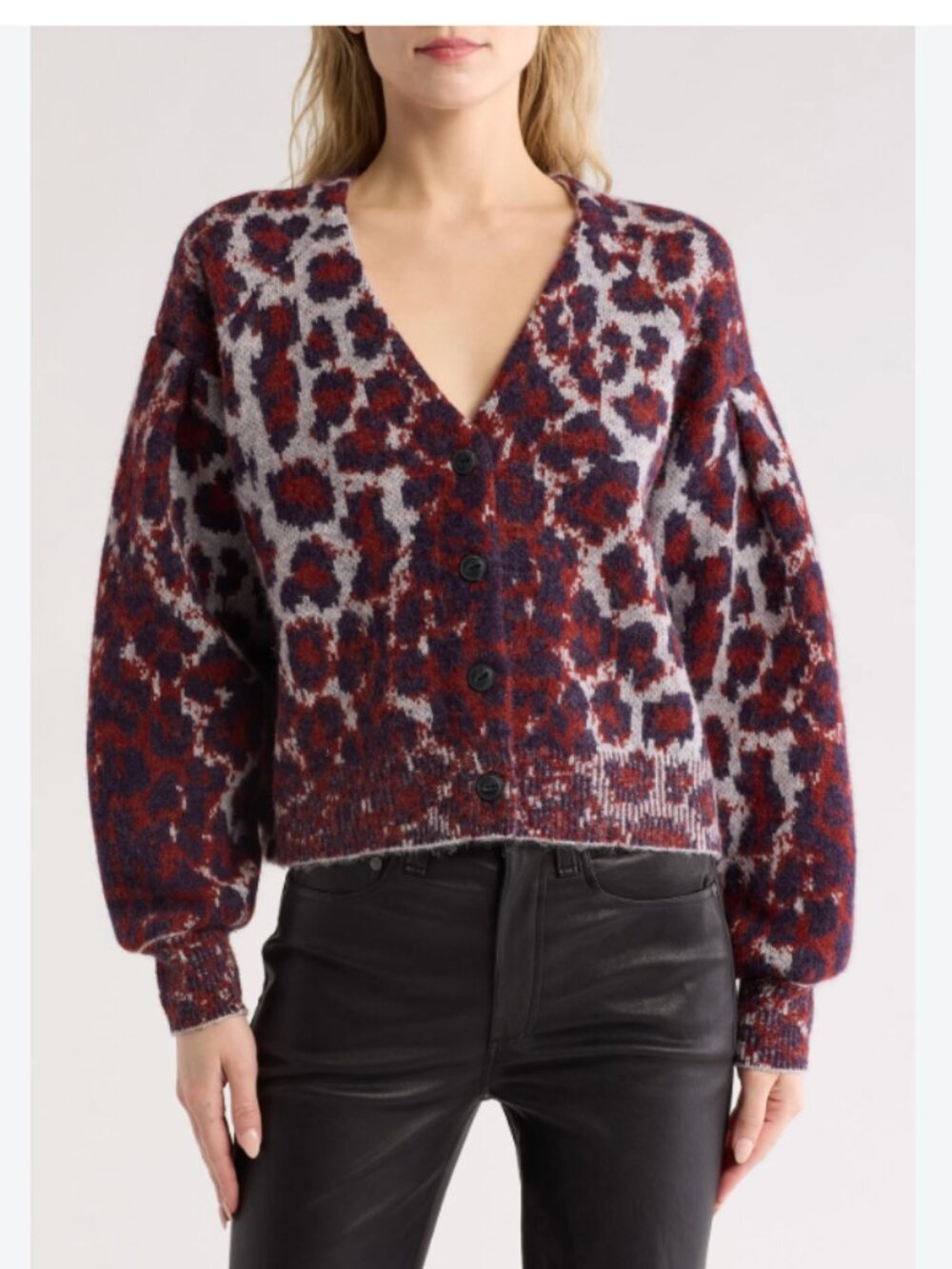 rag & bone Sarah Leopard Print Cardigan red pink purple xxs cropped sweater
